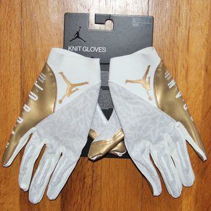 Jordan Knit Metallic Football Gloves Mens L White Gold